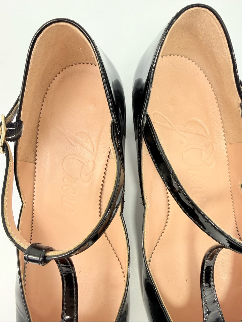 J. Crew MILLIE Black Patent Leather Glossy T Strap Block Heel Classic Shoes - Picture 8 of 15